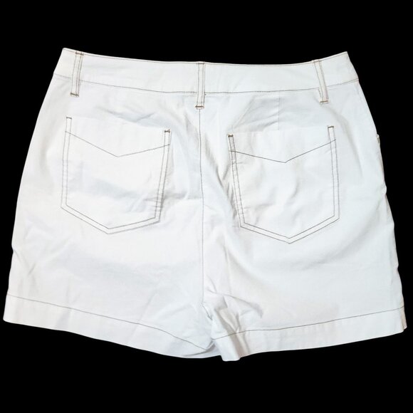 Nicole Miller Women's White Chino Shorts Brown Contrast Stitch Size 8 - Picture 3 of 3